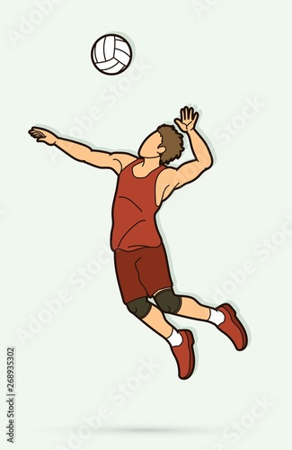 Man volleyball player jumping action cartoon graphic vector