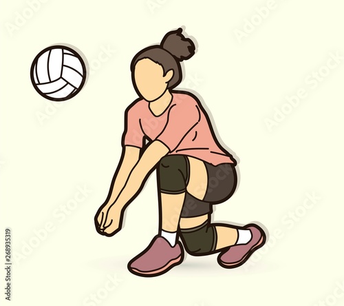 Woman volleyball player action cartoon graphic vector