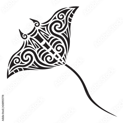 Manta Ray tattoo tribal stylised maori koru design