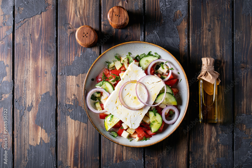 Feta cheese salad in ceramic bowl Feta cheese salad in ceramic bowl