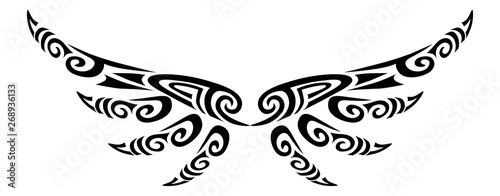 Angel wings flying tattoo tribal stylised maori koru design