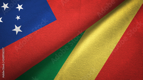 Samoa and Congo two flags textile cloth, fabric texture 