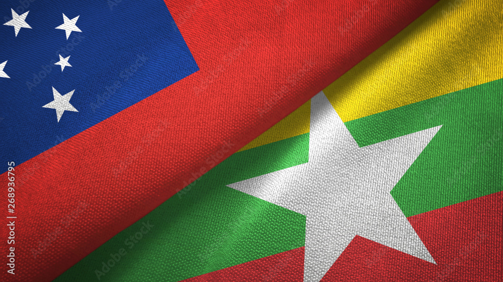 Samoa and Myanmar two flags textile cloth, fabric texture Samoa and Myanmar two flags textile cloth, fabric texture