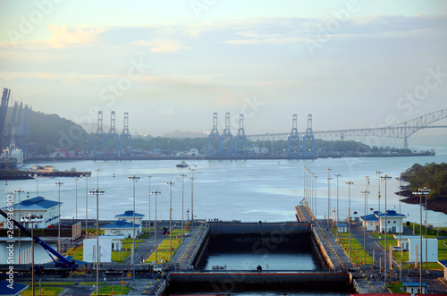 Morning view from the Cocoli Locks on the entrance to the Panama Canal. photo