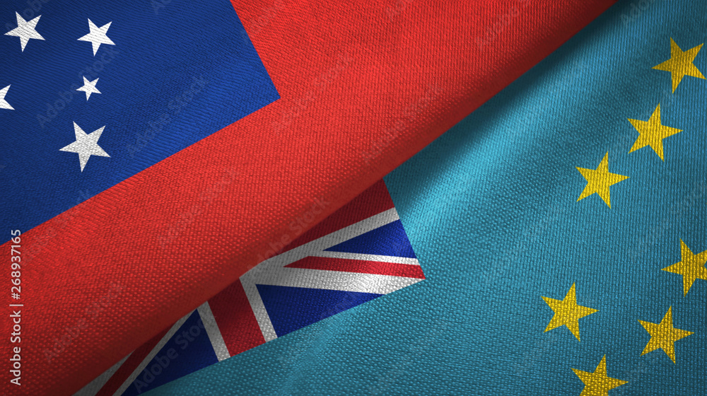 Samoa and Tuvalu two flags textile cloth, fabric texture Samoa and Tuvalu two flags textile cloth, fabric texture