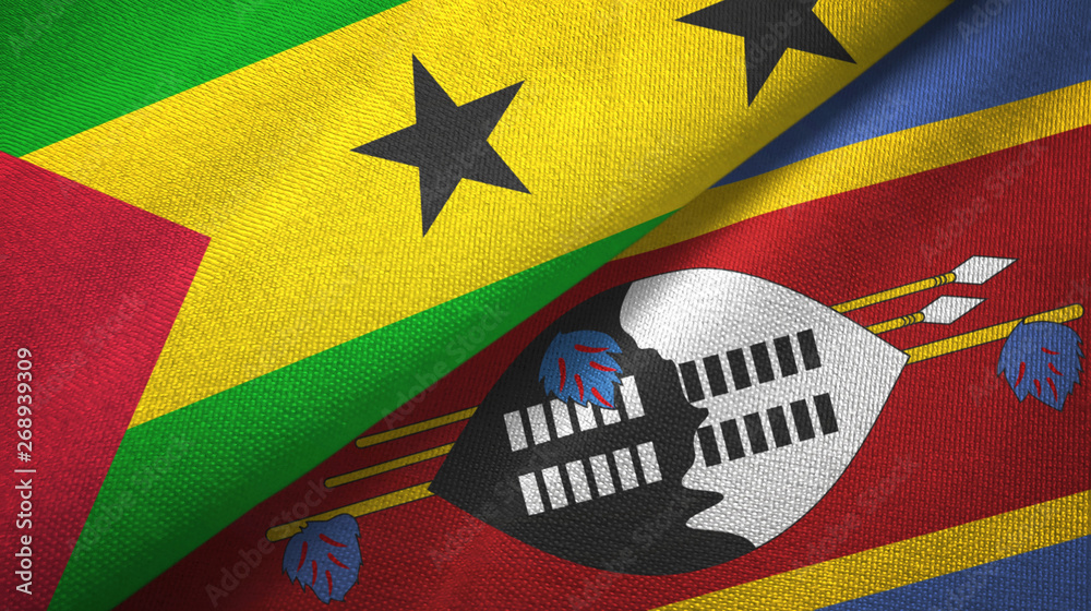 Fototapeta premium Sao Tome and Principe and Eswatini Swaziland two flags