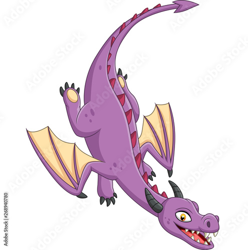 Cartoon dragon flying on white background