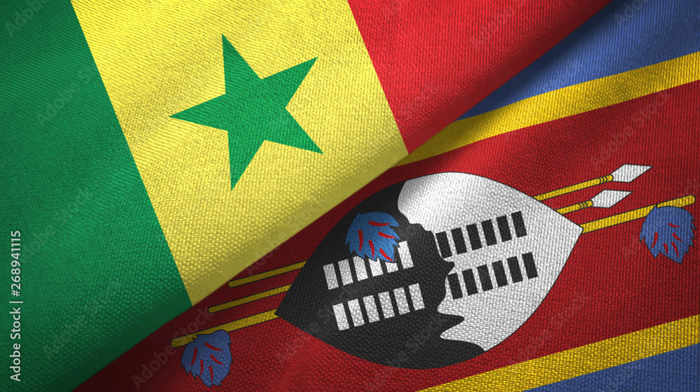 Fototapeta premium Senegal and Eswatini Swaziland two flags textile cloth