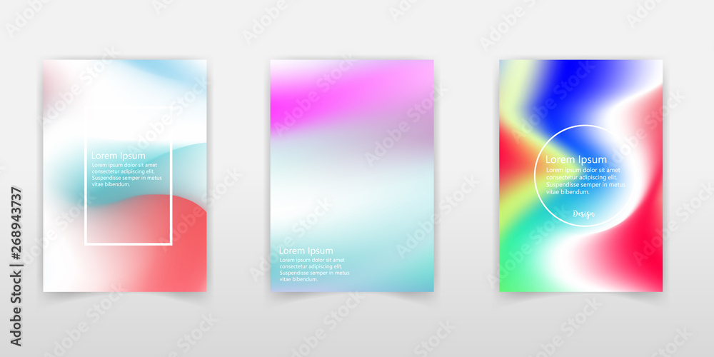 Creative vector illustration of trendy pastel holographic background set. Art design for cover, brochure, poster, business flyer, wedding invitation template. Abstract concept graphic element.