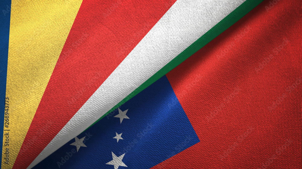 Seychelles and Samoa two flags textile cloth, fabric texture