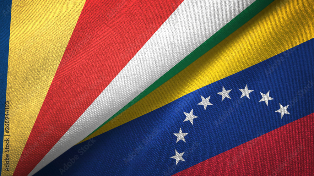 Fototapeta premium Seychelles and Venezuela two flags textile cloth, fabric texture