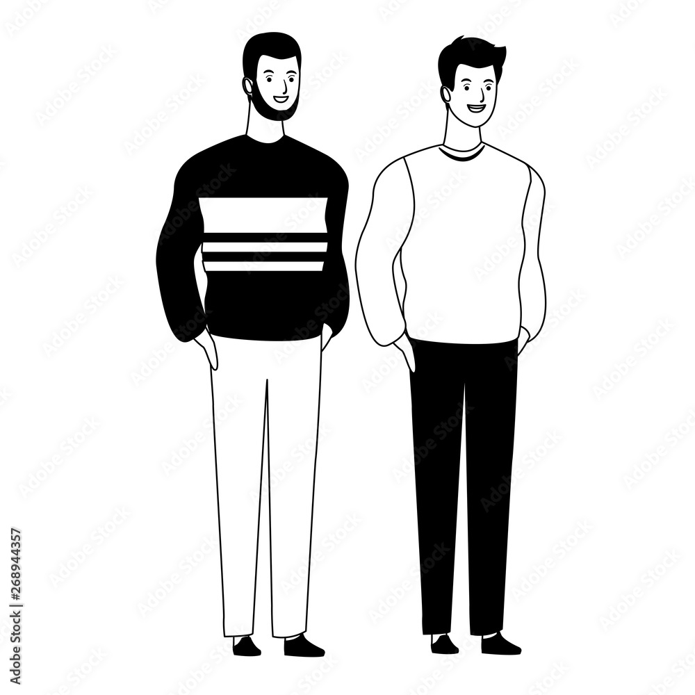 Fototapeta premium men avatar cartoon character in black and white