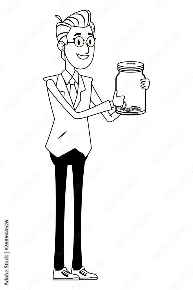 businessman holding glass jar black and white businessman holding glass jar black and white