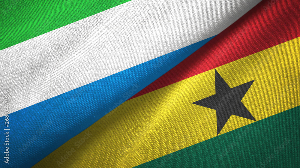 Fototapeta premium Sierra Leone and Ghana two flags textile cloth, fabric texture