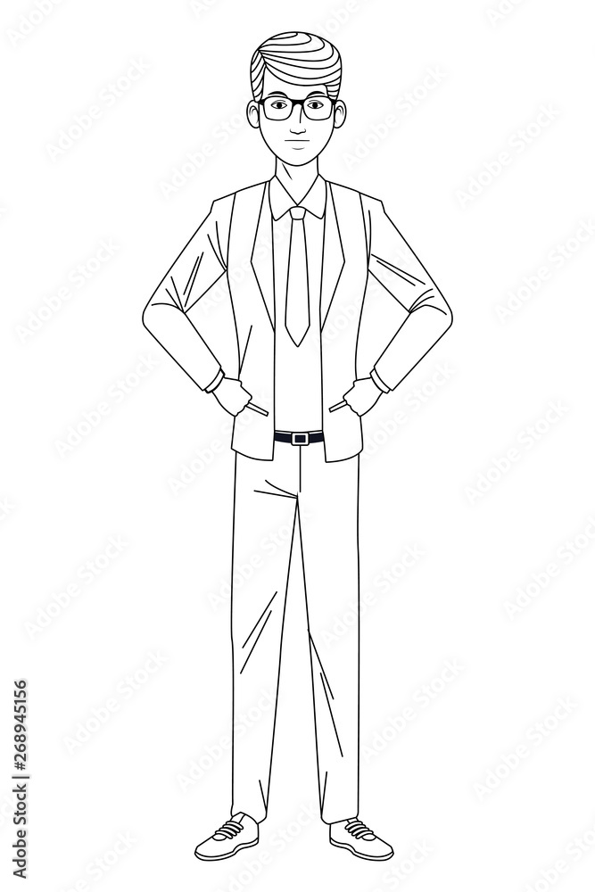 businessman avatar cartoon character black and white