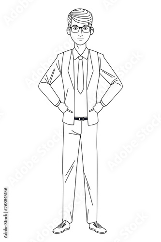 businessman avatar cartoon character black and white