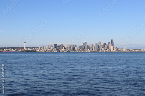View of a big city from water