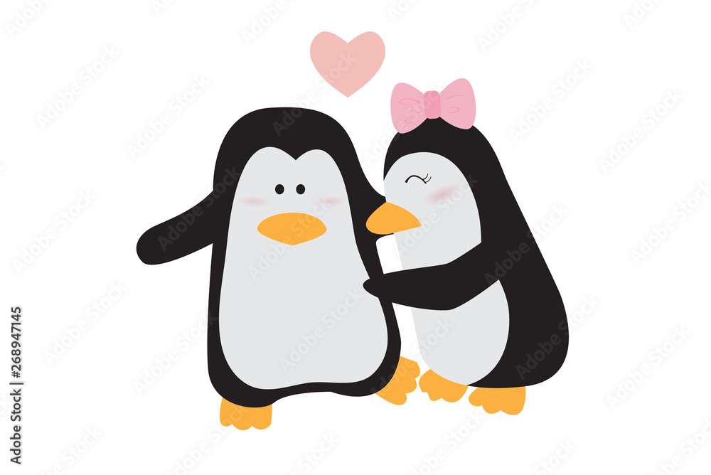 Fototapeta premium Two cute penguin are hugging,Happy Valentine's Day.