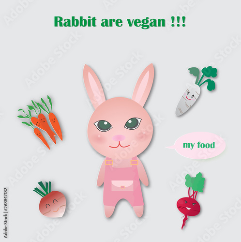 Concept of eat vegan with a cute rabbit and vegetables. photo