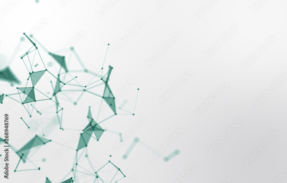 3D Abstract Polygonal White Background with Low Poly Connecting Dots and Lines - Connection Structure - Futuristic HUD Background. 3D Rendering.