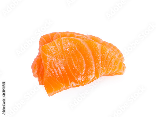 Slices of Raw Salmon Fillet Isolated on White Background Top View