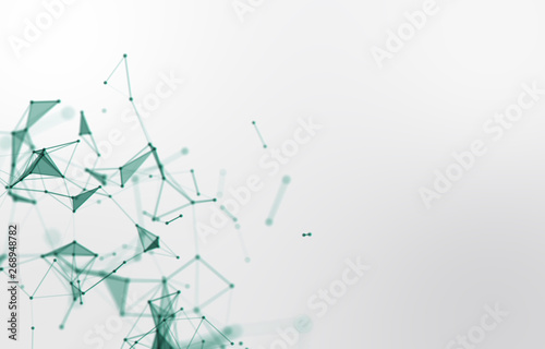 3D Abstract Polygonal White Background with Low Poly Connecting Dots and Lines - Connection Structure - Futuristic HUD Background. 3D Rendering.