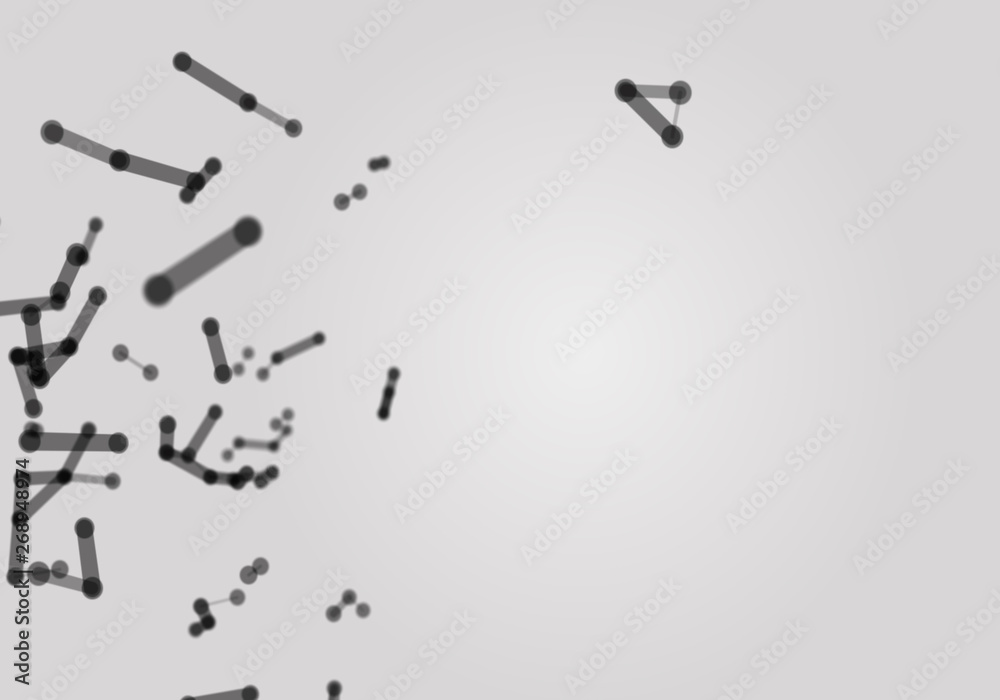 Dots plexus structure cybernetic concept. Network nodes greyscale plexus background. Chemical formula abstraction. Interlinkes nodes cells random grid. Coordinates structure grid shape. 3D Rendering. Dots plexus structure cybernetic concept. Network nodes greyscale plexus background. Chemical formula abstraction. Interlinkes nodes cells random grid. Coordinates structure grid shape. 3D Rendering.