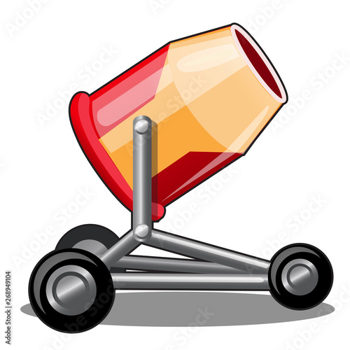 Mobile snow gun or cannon isolated on white background. Snowmaking equipment for the filming site and celebrations. Vector cartoon close-up illustration.