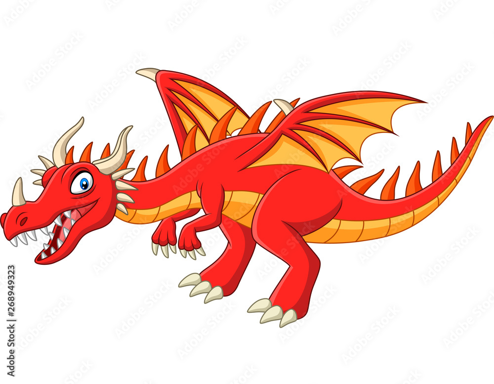 Cartoon red dragon on white background Cartoon red dragon on white background