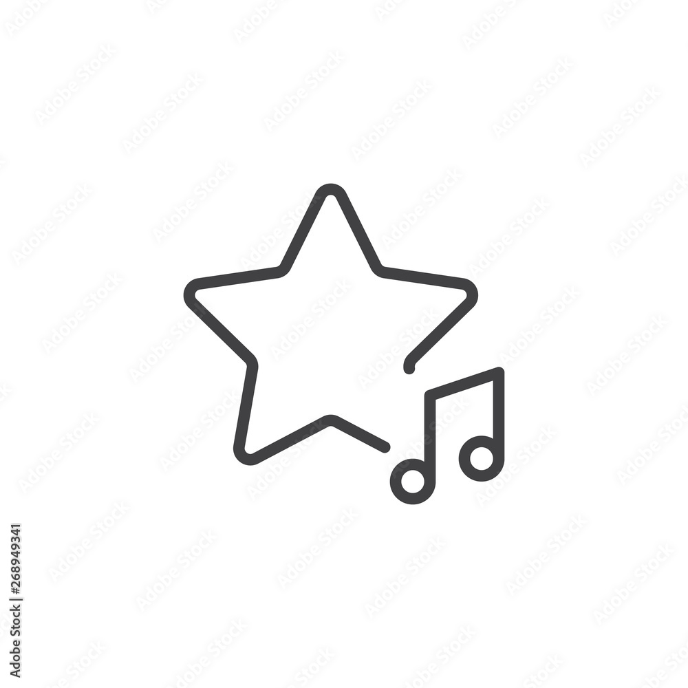 Favorite music rate line icon. linear style sign for mobile concept and web design. Musical note with rating star outline vector icon. Symbol, logo illustration. Vector graphics Favorite music rate line icon. linear style sign for mobile concept and web design. Musical note with rating star outline vector icon. Symbol, logo illustration. Vector graphics