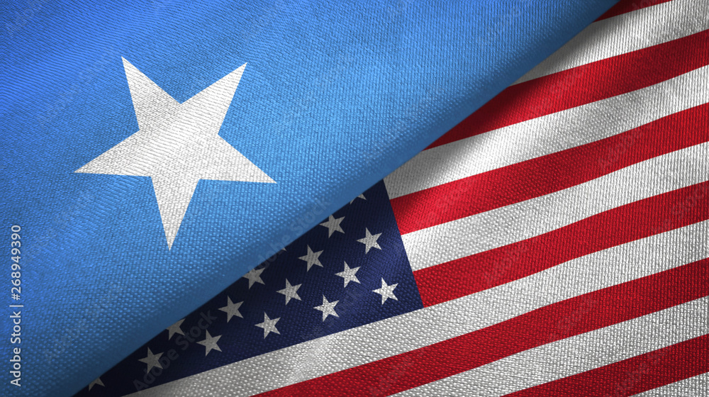 Fototapeta premium Somalia and United States two flags textile cloth, fabric texture