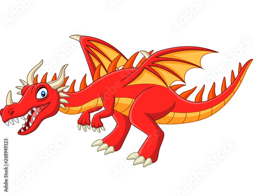 Cartoon red dragon on white background