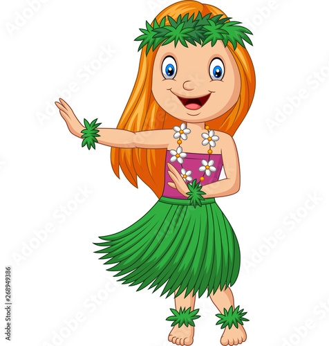 Hawaiian girl dancing hula on white background