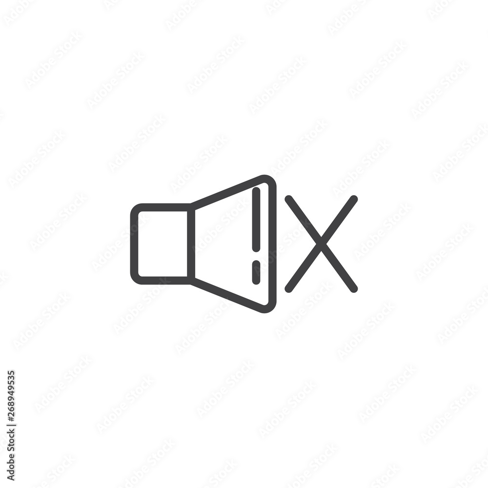 Sound mute line icon. linear style sign for mobile concept and web design. Mute speaker volume off outline vector icon. Symbol, logo illustration. Vector graphics Sound mute line icon. linear style sign for mobile concept and web design. Mute speaker volume off outline vector icon. Symbol, logo illustration. Vector graphics