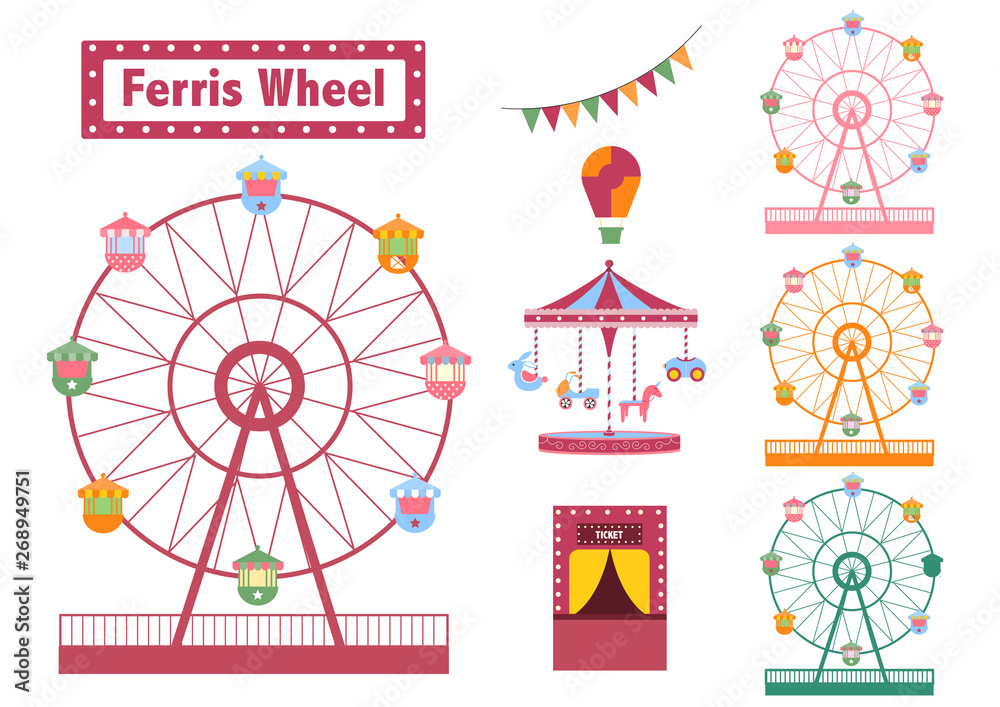 Set of Ferris Wheel colorful from amusement park, vector illustrations Set of Ferris Wheel colorful from amusement park, vector illustrations