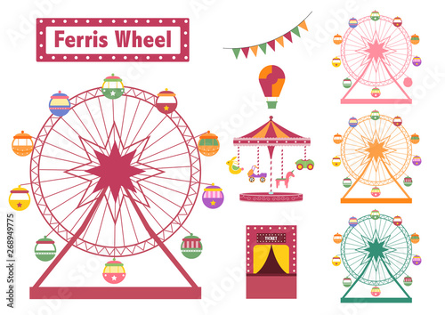 Set of Ferris Wheel colorful from amusement park, vector illustrations