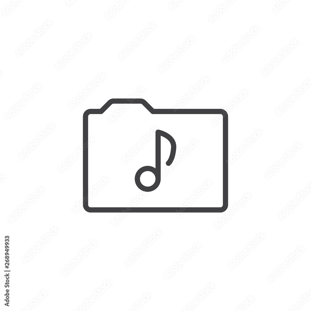 Music gallery folder line icon. linear style sign for mobile concept and web design. Document folder with musical note outline vector icon. Symbol, logo illustration. Vector graphics