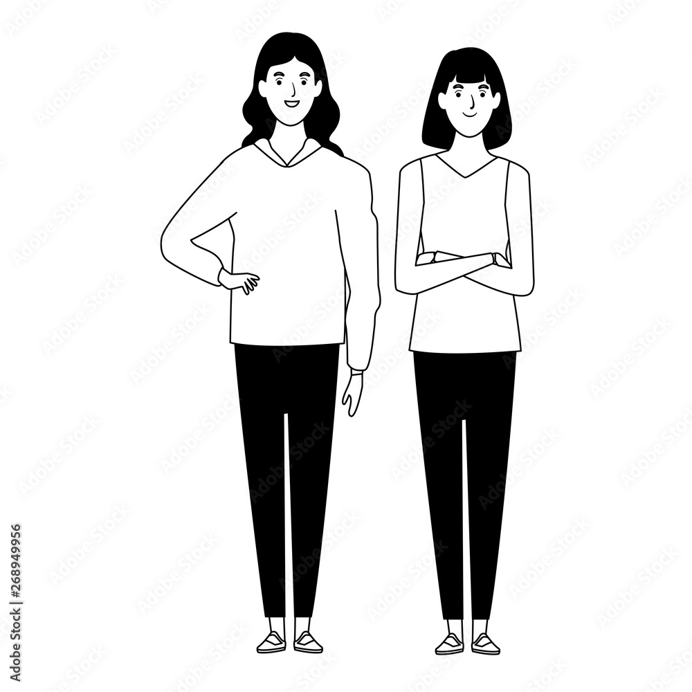women avatar cartoon character in black and white women avatar cartoon character in black and white