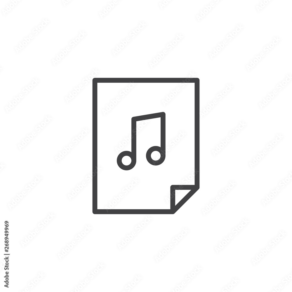Music file line icon. Musical folder linear style sign for mobile concept and web design. Music document outline vector icon. Symbol, logo illustration. Vector graphics Music file line icon. Musical folder linear style sign for mobile concept and web design. Music document outline vector icon. Symbol, logo illustration. Vector graphics