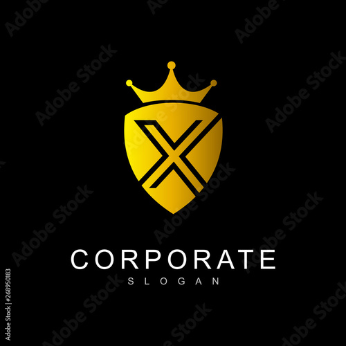 logo letter x, logo x and shield with king crown + shield icon + anti virus application logo