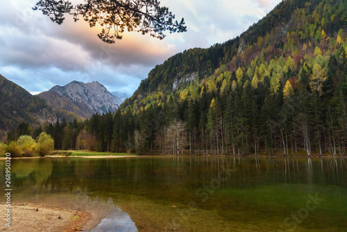 Fototapeta Naklejka Na Ścianę i Meble -  View of Mount Skuta. Plansar Lake or Plansarsko jezero on valley Zgornje Jezersko in northern Slovenia