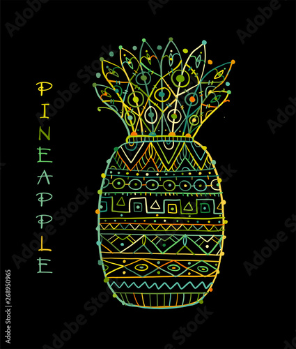 Pineapple, ethnic ornament, sketch for your design