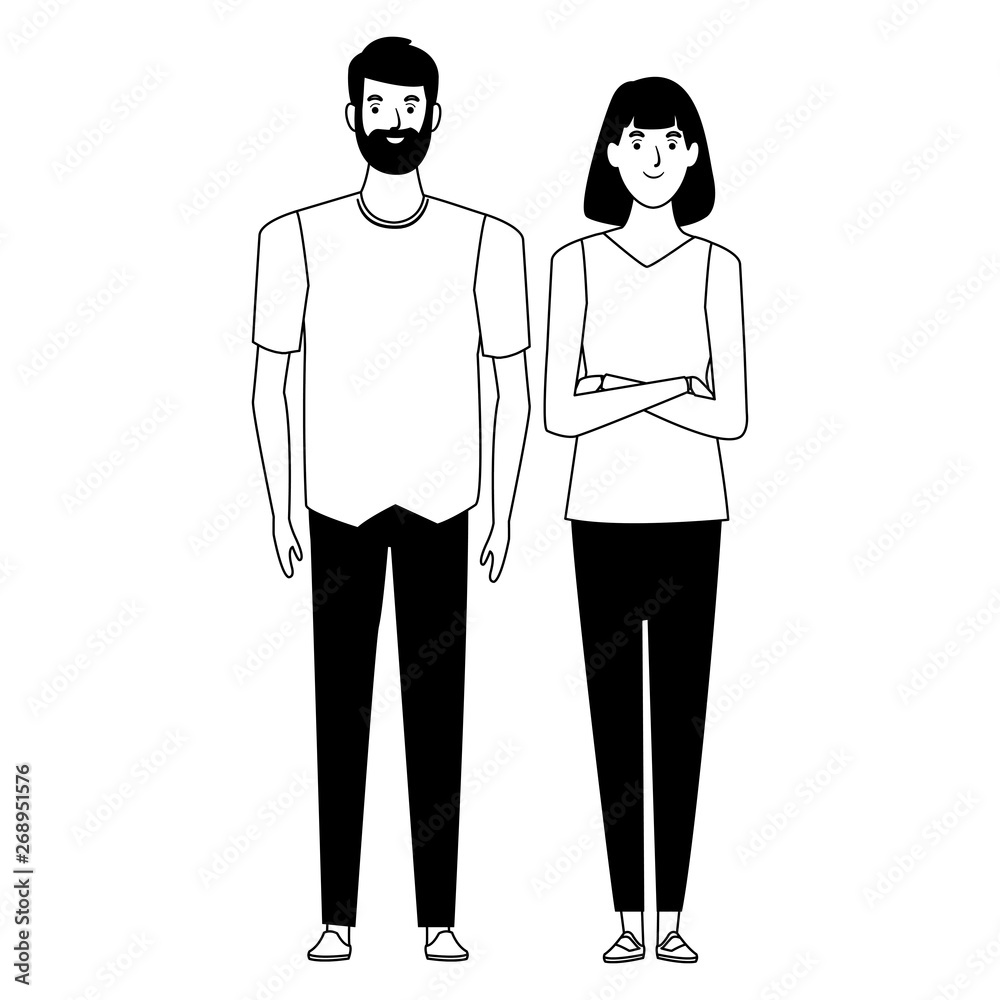 couple avatar cartoon character in black and white couple avatar cartoon character in black and white