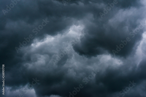 Dramatic dark storm clouds before heavy rains and floods at springtime. © Alpar
