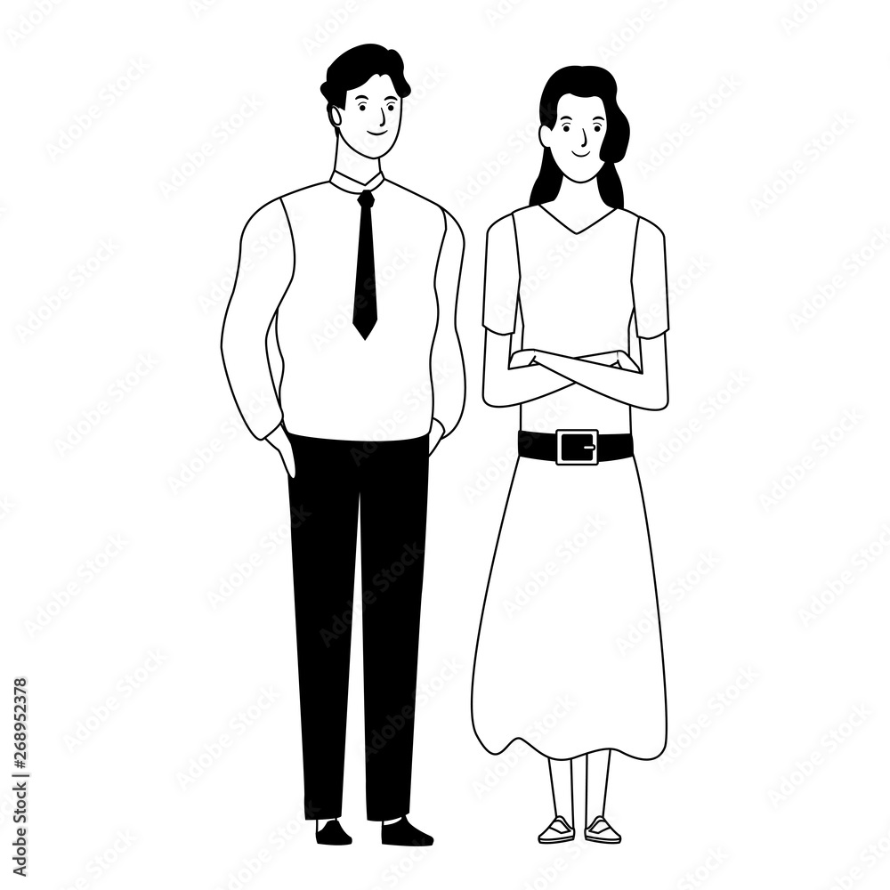 couple avatar cartoon character in black and white couple avatar cartoon character in black and white