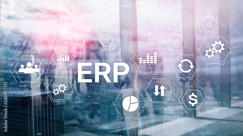ERP system, Enterprise resource planning on blurred background. Business automation and innovation concept. photo