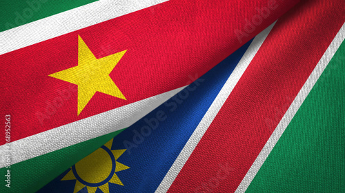 Suriname and Namibia two flags textile cloth, fabric texture