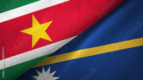 Suriname and Nauru two flags textile cloth, fabric texture