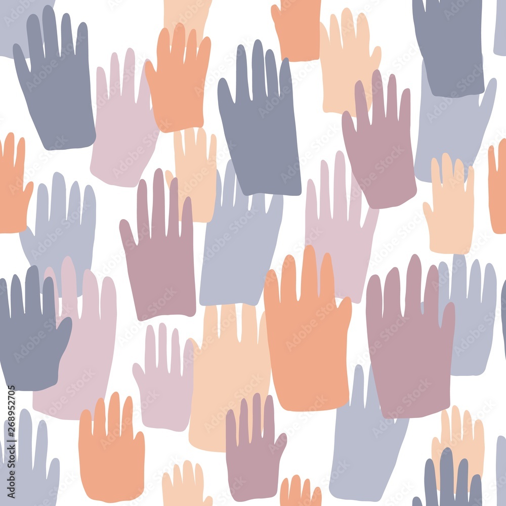 Seamless pattern with colored people hand prints