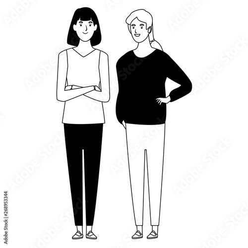 women avatar cartoon character in black and white